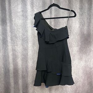 BCBGMaxAzria Black One-Shoulder Ruffle Dress